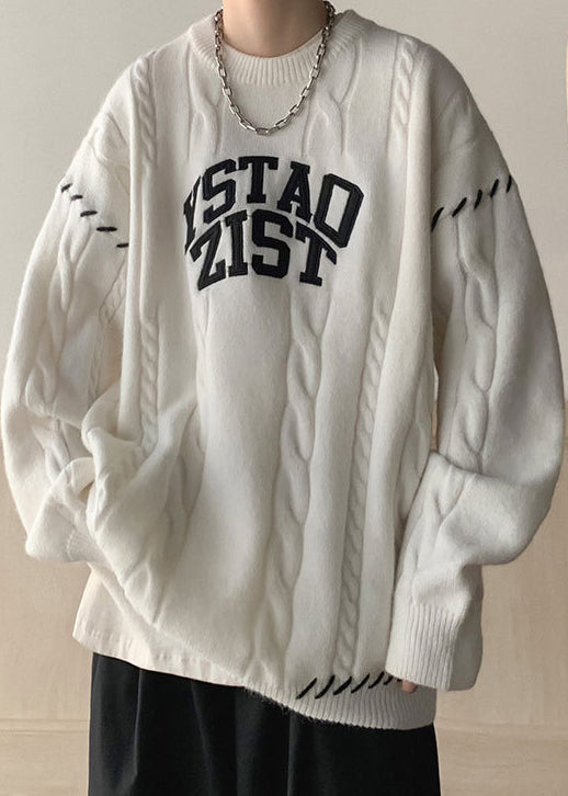 White Print Cozy Cotton Knit Winter Sweaters O Neck Qf032