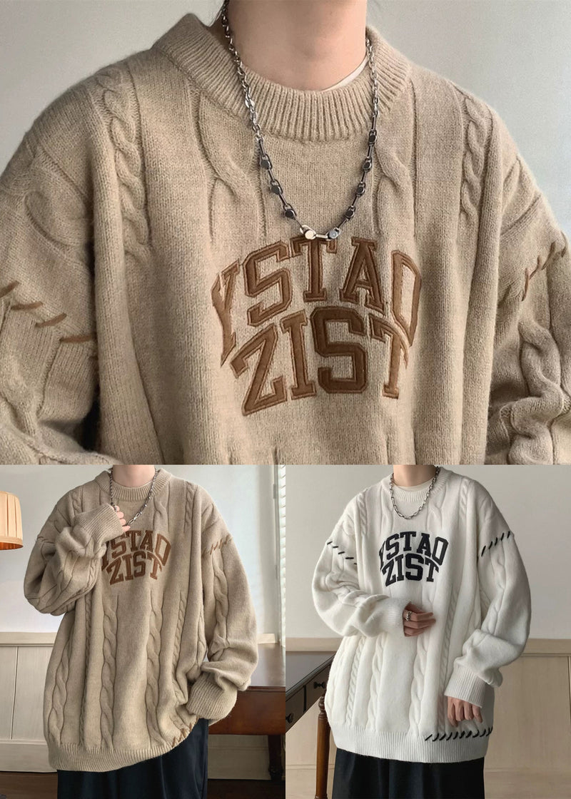 White Print Cozy Cotton Knit Winter Sweaters O Neck Qf032