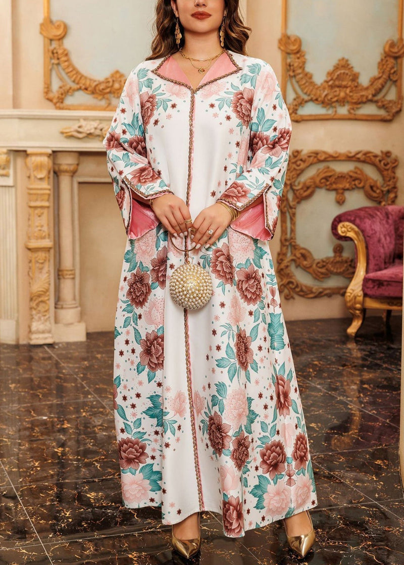 White Side Open Patchwork Fall Long Dress Print Ql012