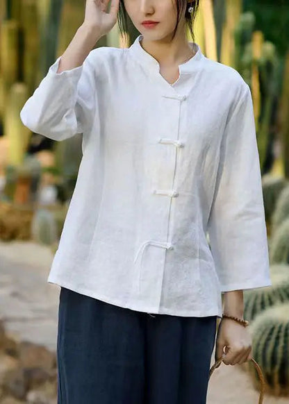 White Button Linen Coats Stand Collar Spring Cg1001