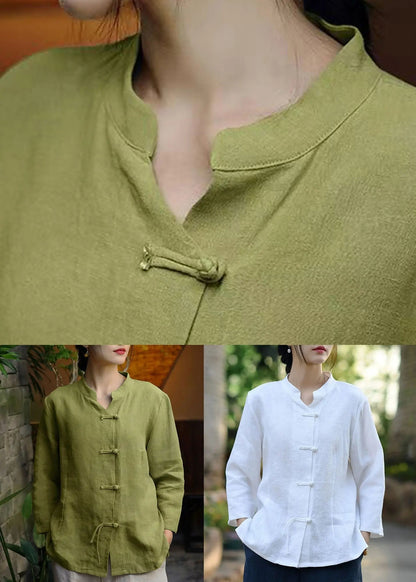 White Button Linen Coats Stand Collar Spring Cg1001