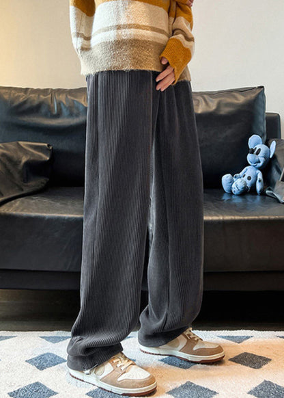 White Loose Warm Fleece Corduroy Pants Elastic Waist Spring Rm045