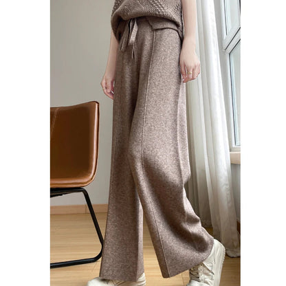 Wide Leisure Loose High Waist Elastic Knitting Autumn New Pants