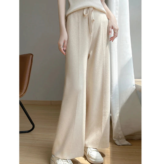Wide Leisure Loose High Waist Elastic Knitting Autumn New Pants