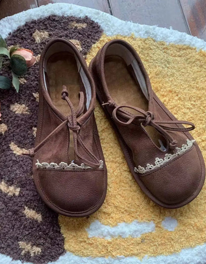 Wide Toe Box Leather Retro Flat Shoes