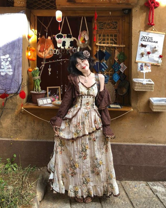 Wild Rose Set Asymmetrical Cotton-rayon Maxi Skirt + Flowy Cardigan Style