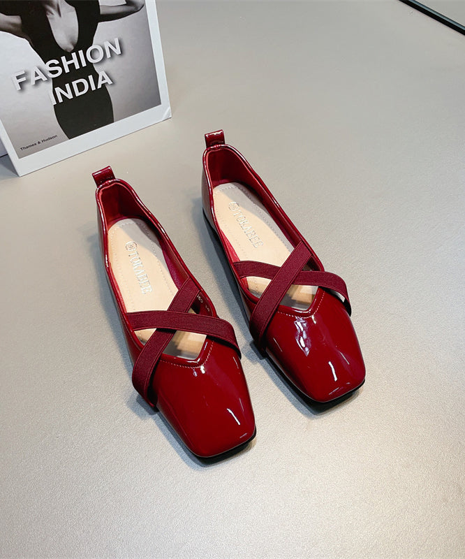 Splicing for Wine Shoes Red Flat Cross Leather Strap Faux