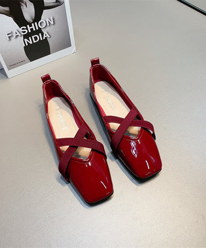 Splicing for Wine Shoes Red Flat Cross Leather Strap Faux