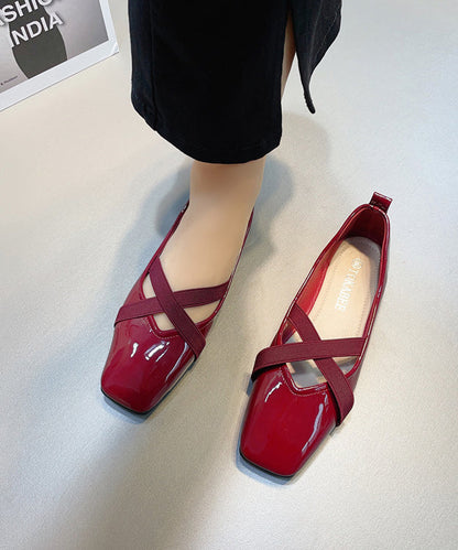 Splicing for Wine Shoes Red Flat Cross Leather Strap Faux