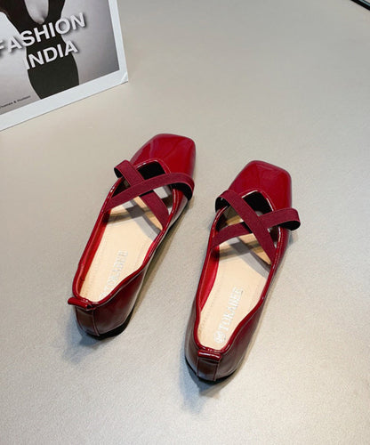 Splicing for Wine Shoes Red Flat Cross Leather Strap Faux