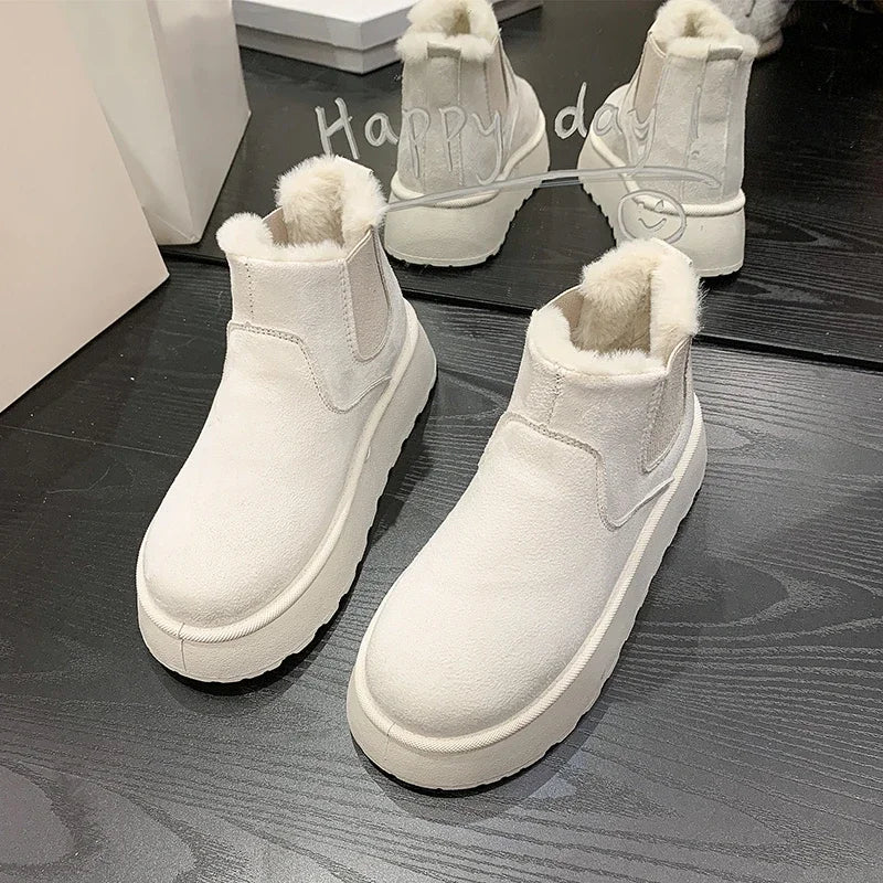 Winter Boots New Rubber Thick Sole Ankle Boots for Outdoor Elevated Comfort Warm Walking Cotton Shoes Snow Boots