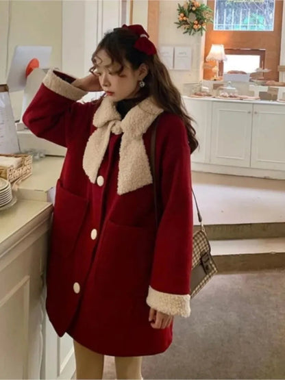 Winter Christmas Warm Loose Red Thick New Coat