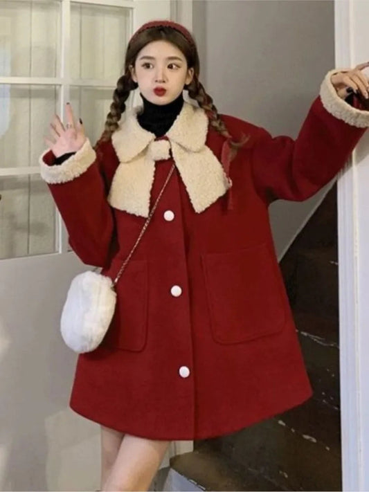 Winter Christmas Warm Loose Red Thick New Coat