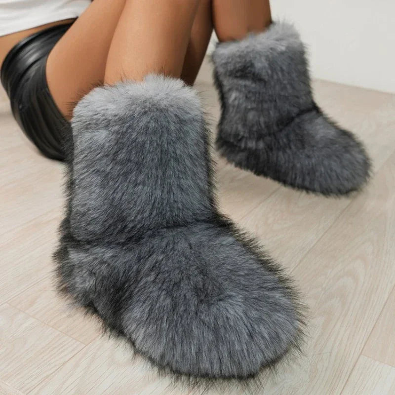 Fuzzy Cozy Plush Lined Slip-on Warm Stylish Outdoor Snow Boot
