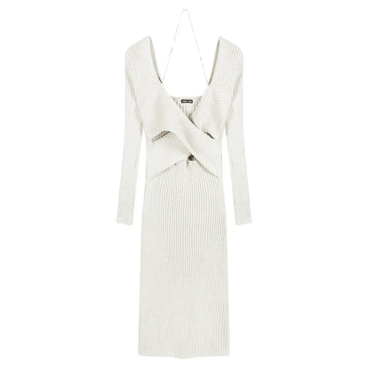 V-neck Y2k Designer Knitted Maxi Dress
