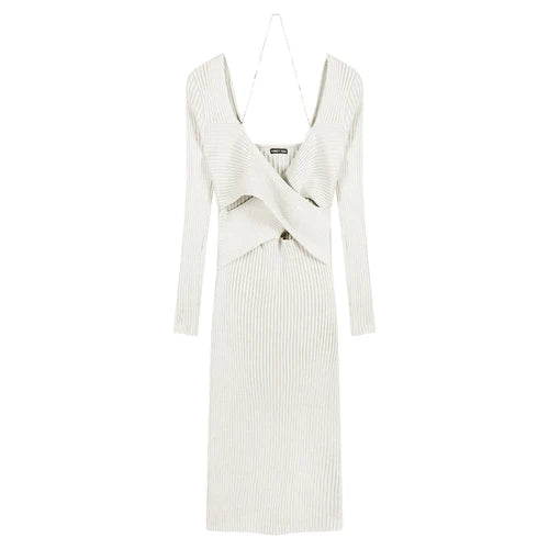 V-neck Y2k Designer Knitted Maxi Dress