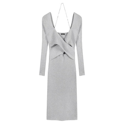 V-neck Y2k Designer Knitted Maxi Dress