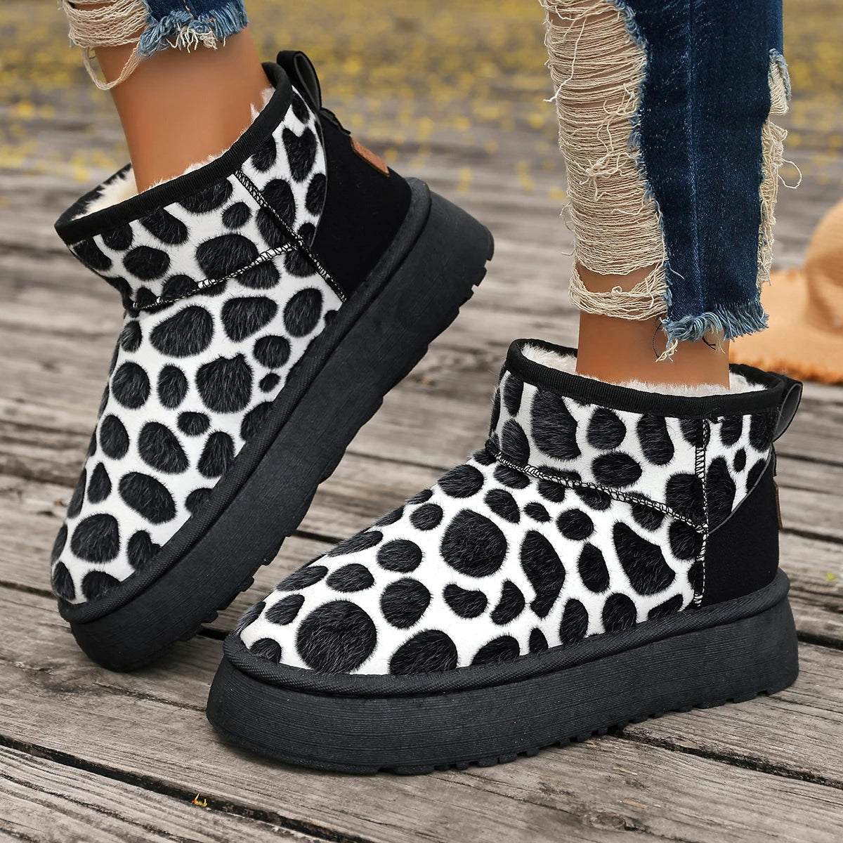 Leopard Slip-on Thickened Fluff Round Toe Snow Boot