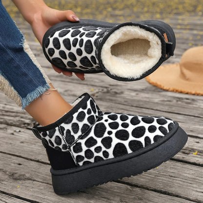 Leopard Slip-on Thickened Fluff Round Toe Snow Boot