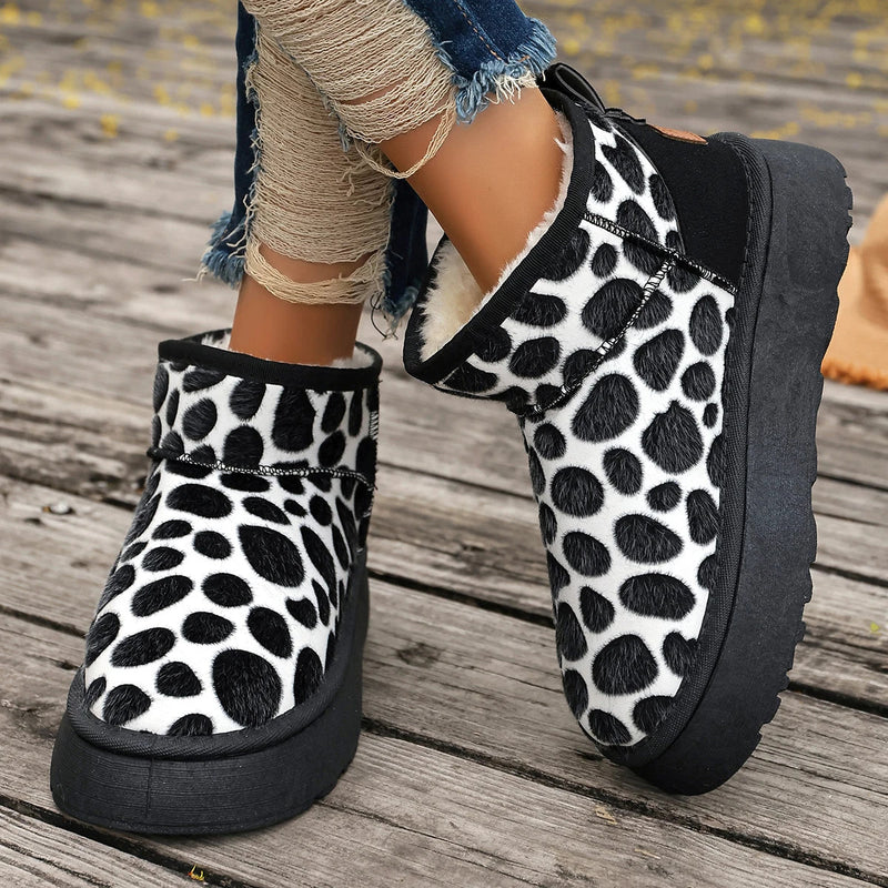 Leopard Slip-on Thickened Fluff Round Toe Snow Boot