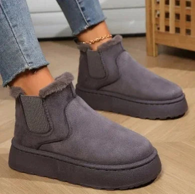 Winter Short Plush Warm Snow Boots Shoes New Suede Fur Chelsea Ankle Boots Flats Platform Shoes Botas