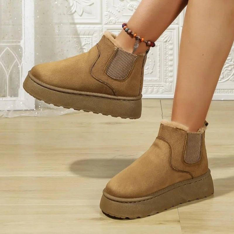 Winter Short Plush Warm Snow Boots Shoes New Suede Fur Chelsea Ankle Boots Flats Platform Shoes Botas