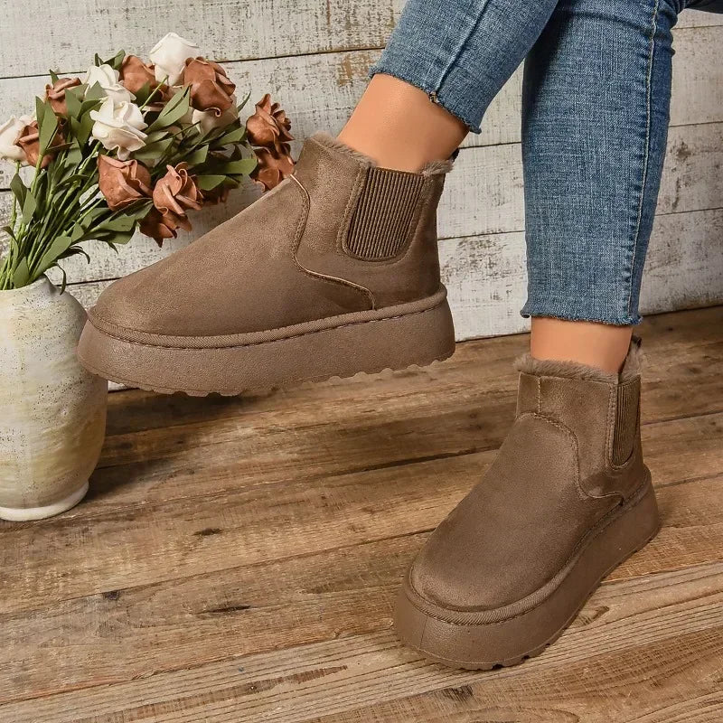 Winter Short Plush Warm Snow Boots Shoes New Suede Fur Chelsea Ankle Boots Flats Platform Shoes Botas
