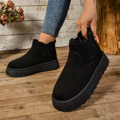 Winter Short Plush Warm Snow Boots Shoes New Suede Fur Chelsea Ankle Boots Flats Platform Shoes Botas