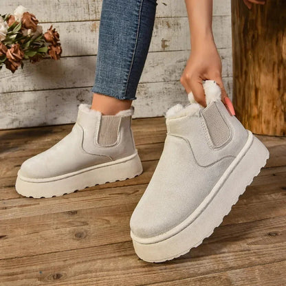 Winter Short Plush Warm Snow Boots Shoes New Suede Fur Chelsea Ankle Boots Flats Platform Shoes Botas