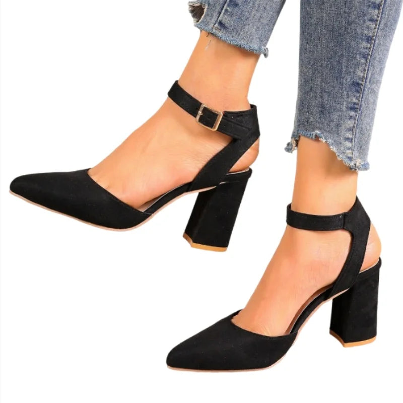 Pointed Toe Highs Trend Summer New Suede Chunky Shal Shoes Low Heel Pumps