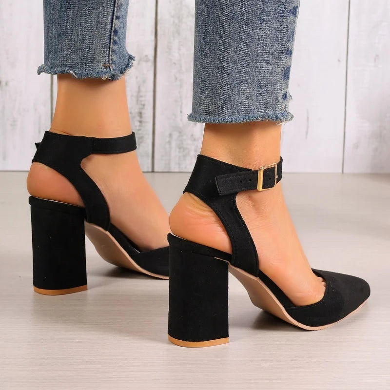 Pointed Toe Highs Trend Summer New Suede Chunky Shal Shoes Low Heel Pumps