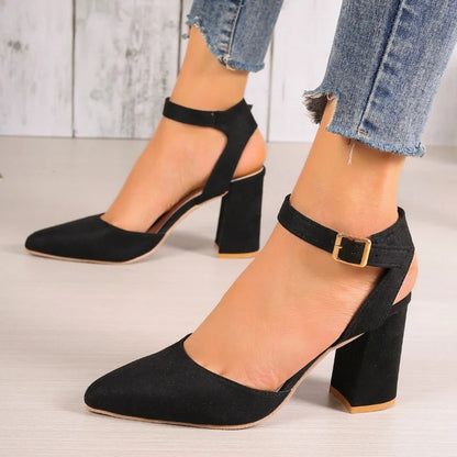 Pointed Toe Highs Trend Summer New Suede Chunky Shal Shoes Low Heel Pumps