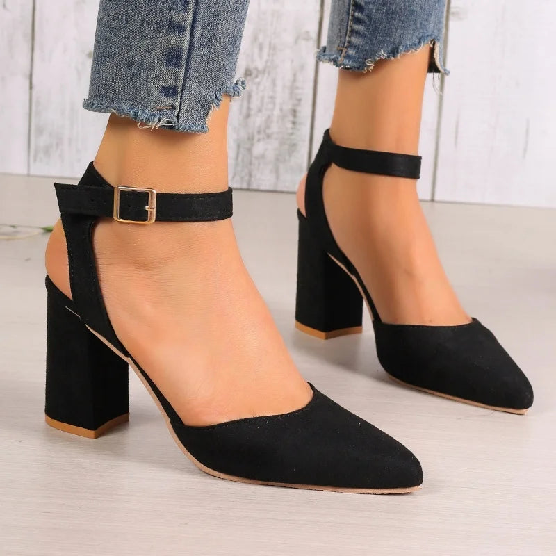 Pointed Toe Highs Trend Summer New Suede Chunky Shal Shoes Low Heel Pumps