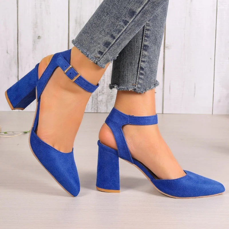 Pointed Toe Highs Trend Summer New Suede Chunky Shal Shoes Low Heel Pumps