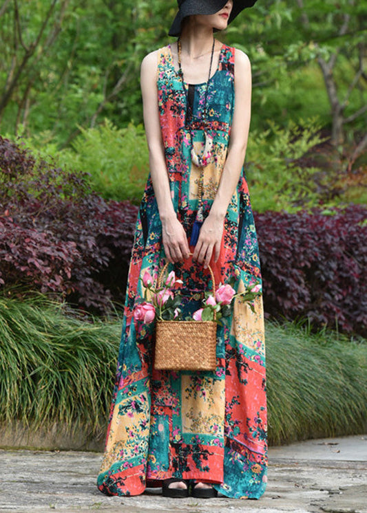 Abstract Print Short Sleeve Maxi Dress Lc0053