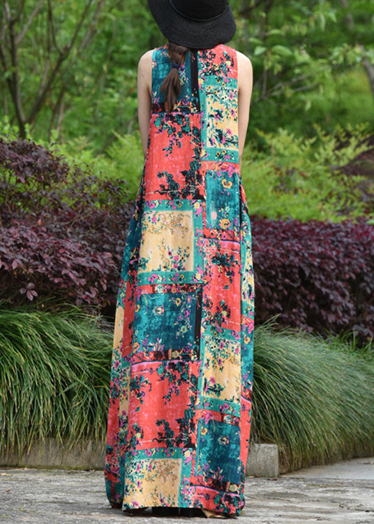Abstract Print Short Sleeve Maxi Dress Lc0053