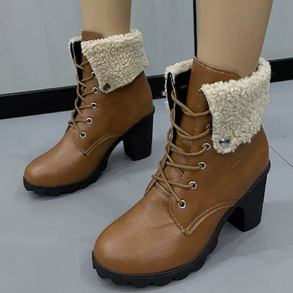 Platform Chunky Heel Lace Up Classic Snow Boot