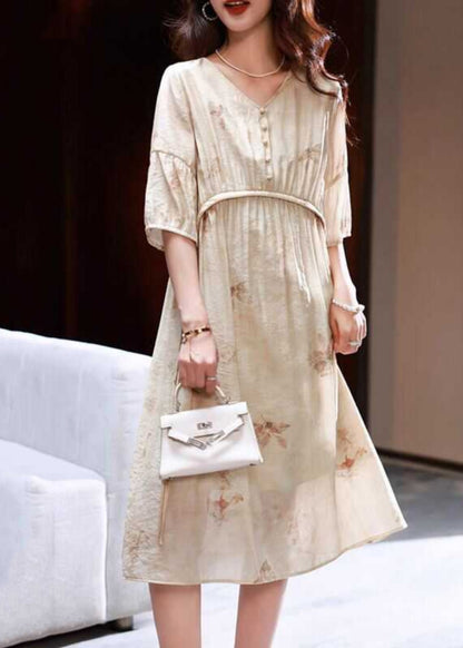 Apricot Print Patchwork Party Long Dress Summer Ww039