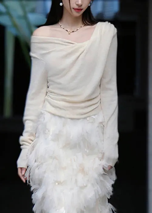 Apricot Asymmetrical Cotton Knit Blouse Spring Cg1054