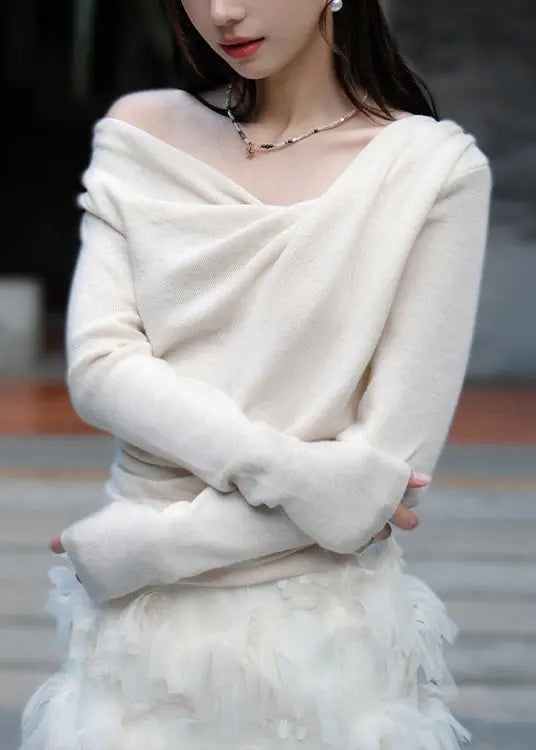 Apricot Asymmetrical Cotton Knit Blouse Spring Cg1054