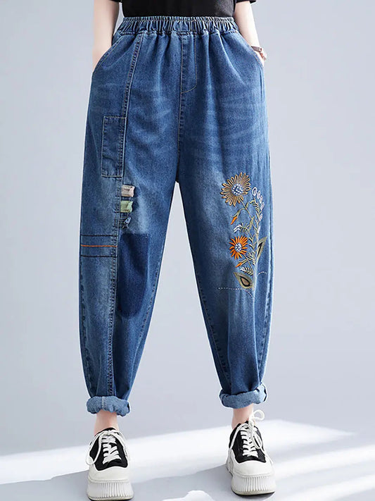 Embroidery Denim Harem Pants