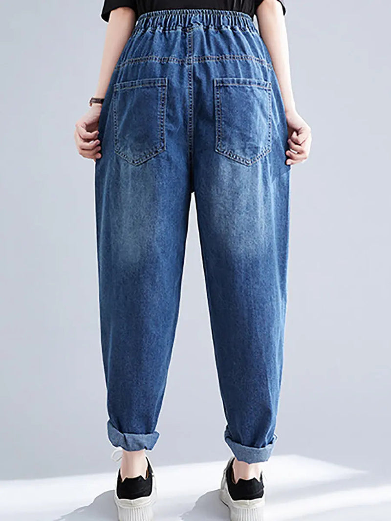 Embroidery Denim Harem Pants