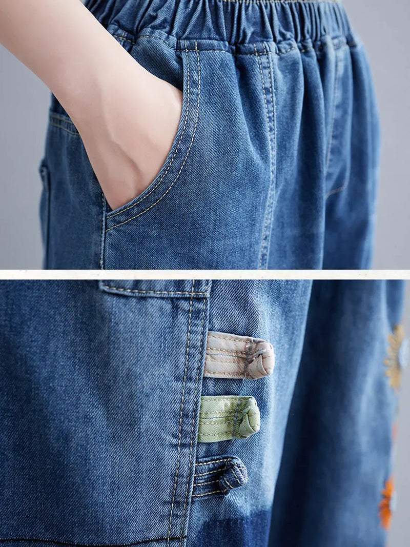 Embroidery Denim Harem Pants