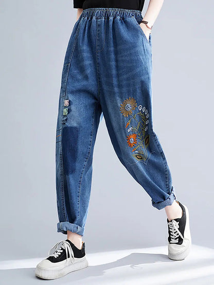 Embroidery Denim Harem Pants