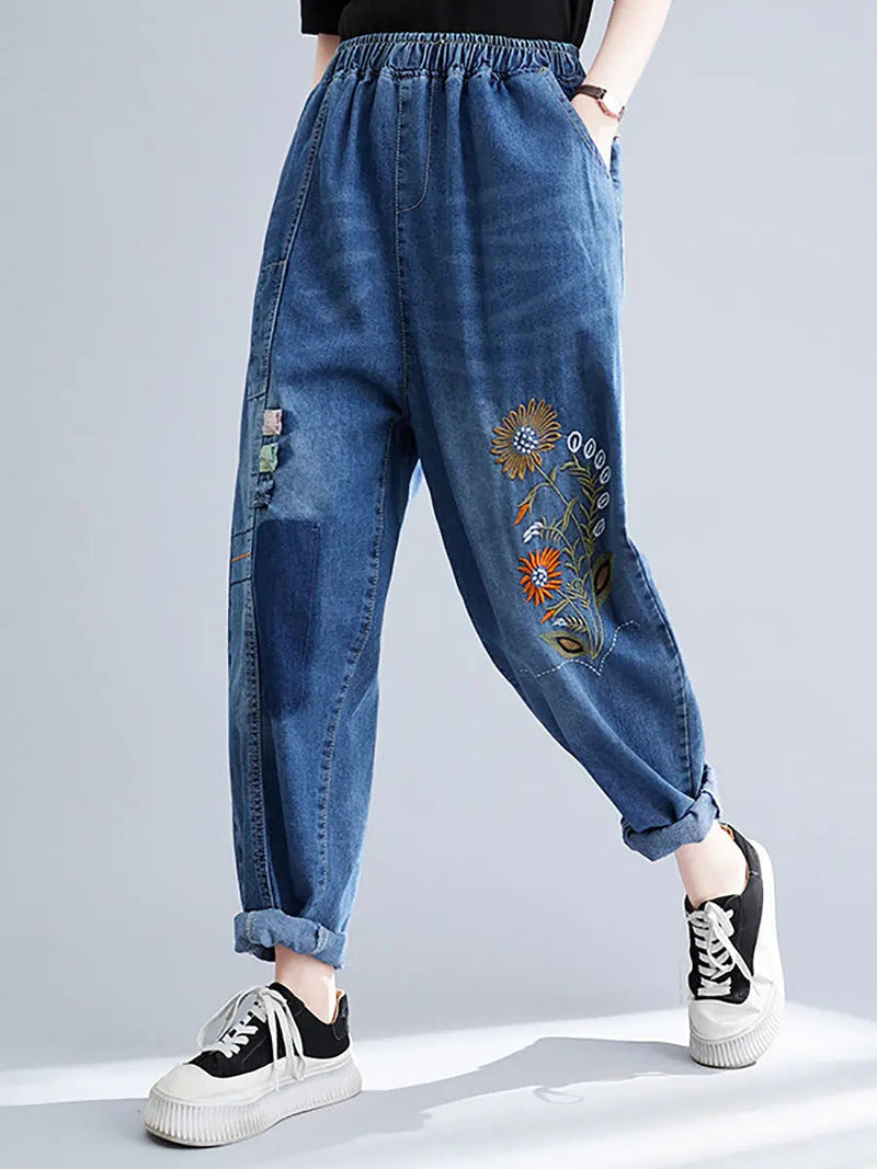 Embroidery Denim Harem Pants