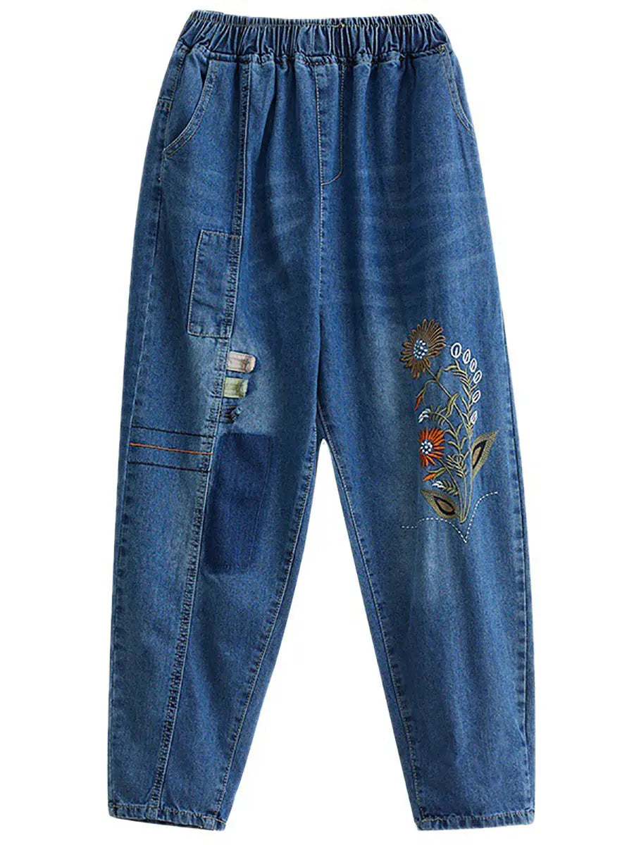 Embroidery Denim Harem Pants