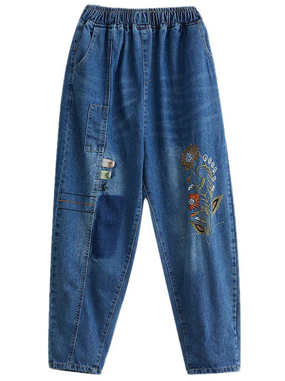Embroidery Denim Harem Pants