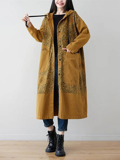 Spliced Long Denim Hooded Coat