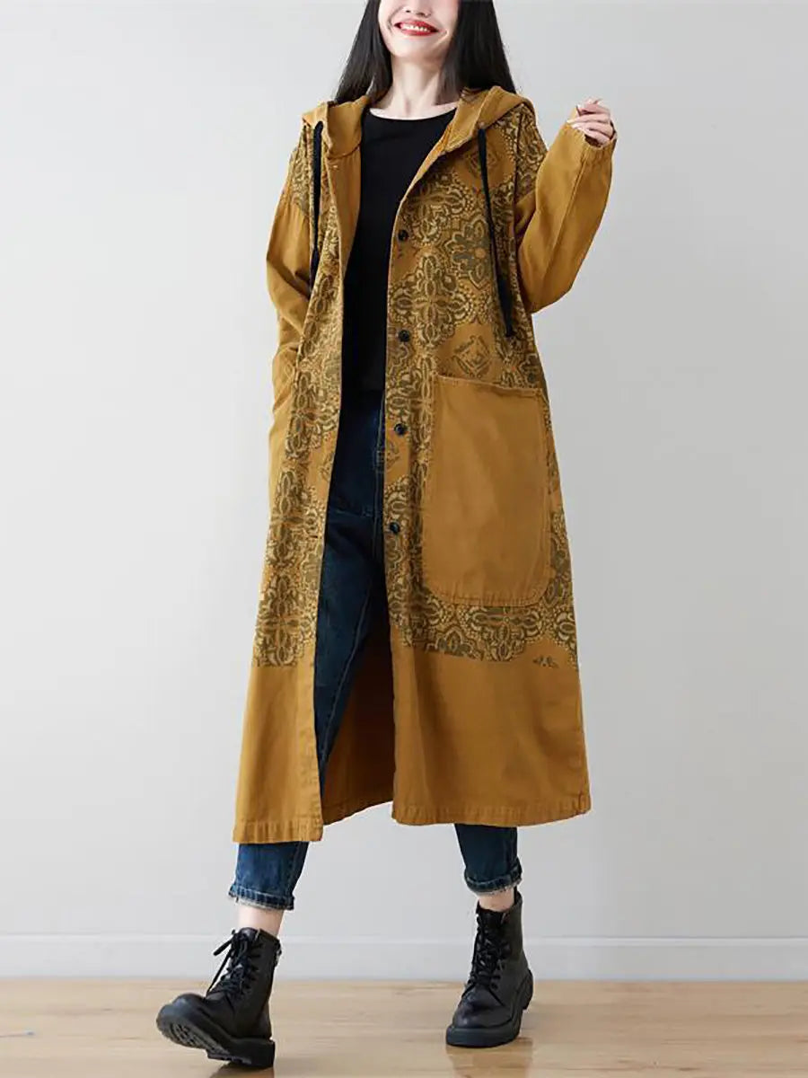 Spliced Long Denim Hooded Coat