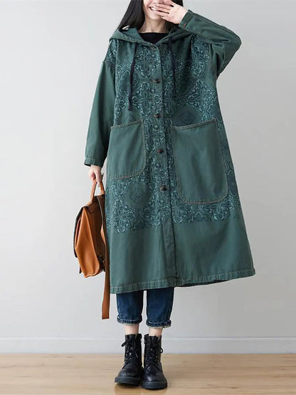 Spliced Long Denim Hooded Coat